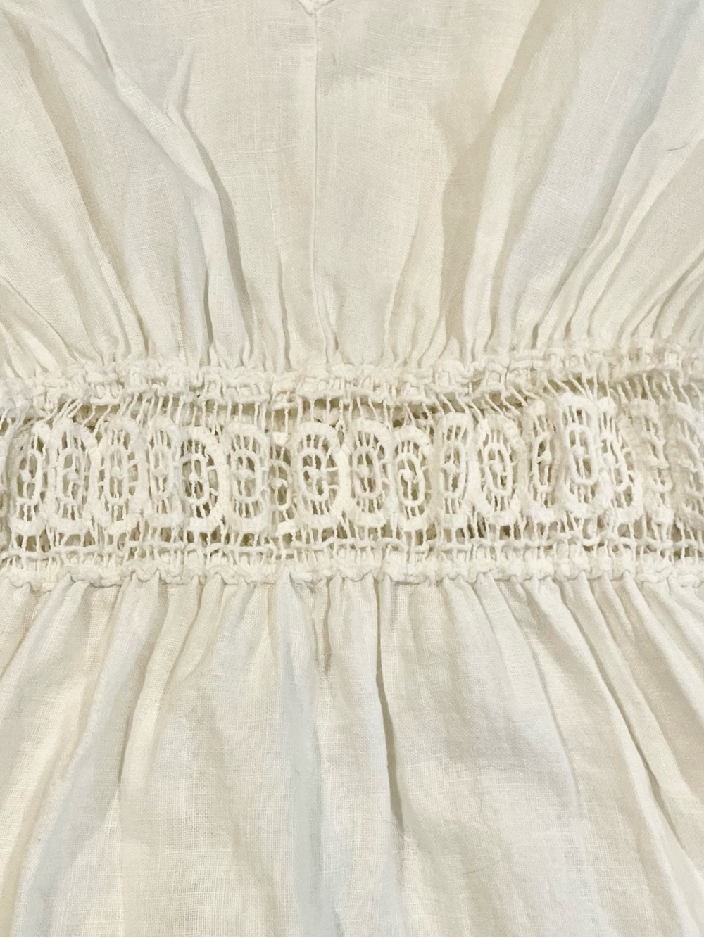 Terzo Millennio Italy White Linen Maxi Dress Lace Waist  Boho Cottagecore Size M - Picture 4 of 5